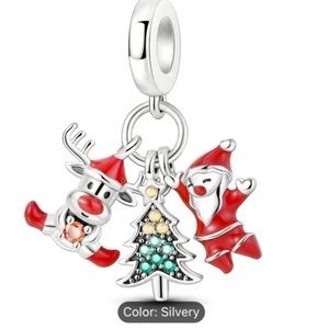 Pandora 925 Silver Elk Reindeer Tree Santa Claus Red Pendant Charm New